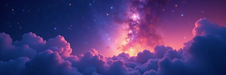 Obraz premium Twinkling starry sky with bright nebula clouds, galaxy, stars