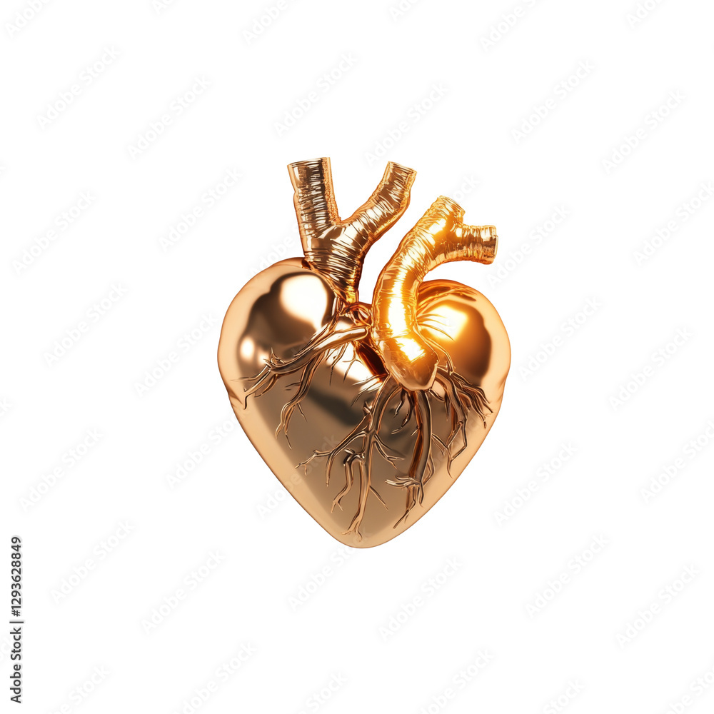 Poster golden anatomical heart with intricate detailing and realistic textures for artistic display