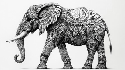 An African Elephant Embellished With Ornate Patterns Walking Away