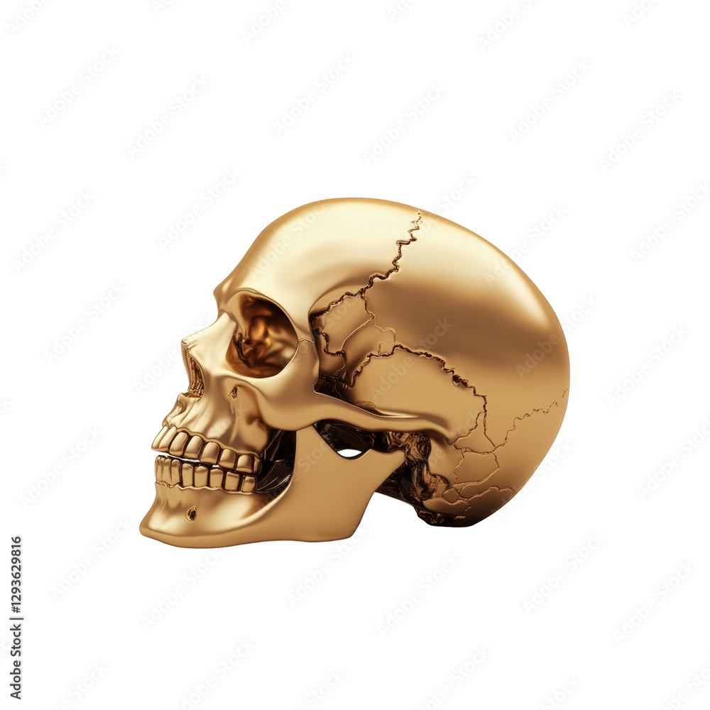 Poster golden skull with cracks and detailed design showcasing unique artistic expression in craftsmanship