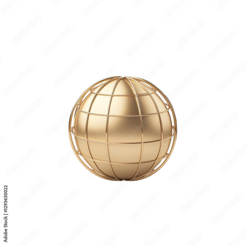 Poster golden spherical globe with lattice structure on glossy surface