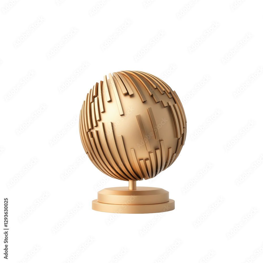Poster abstract gold globe with modern geometric design on a simple stand for elegant display