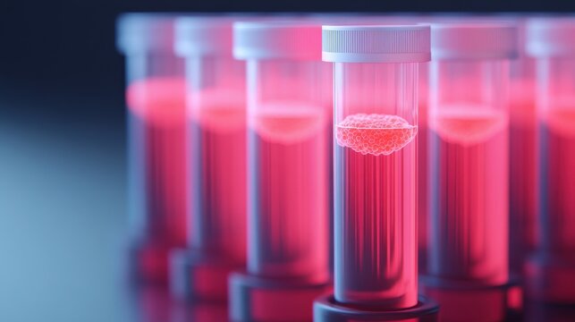 Modern medical innovation and technology using stem cells for treatment and body regeneration. Stem cell banking business. Test tubes and cells.