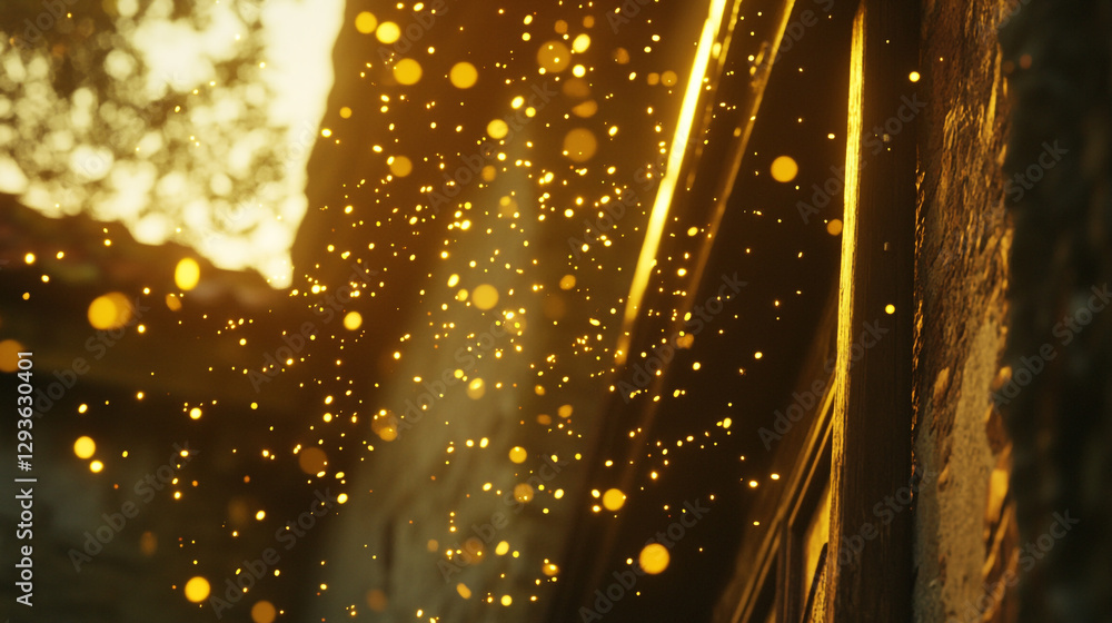 Poster abstract golden light particles background texture image blur warm glow dust shine bokeh magic brigh