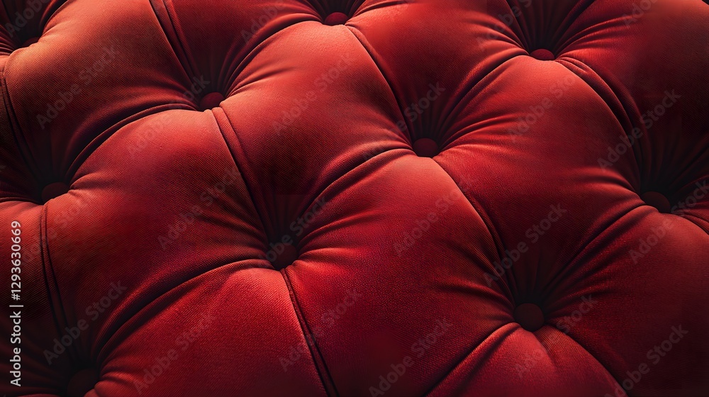 Poster close-up of luxurious red velvet upholstery with a tufted pattern. rich texture and elegant design. 