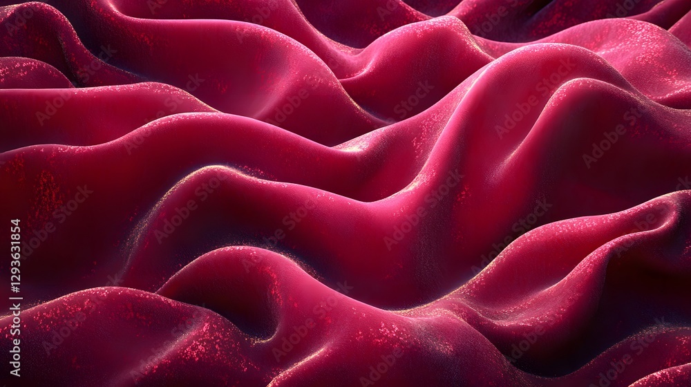 Poster close-up of crimson velvet with soft waves and luxurious texture. abstract background ideal for desi