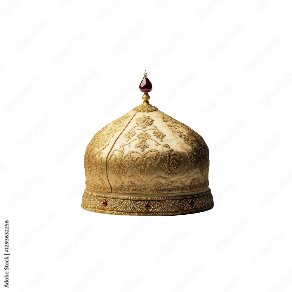 Poster ornate golden crown with ruby embellishments and intricate design