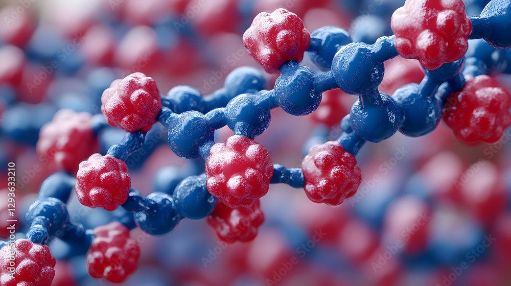 Poster molecular model: a detailed, close-up view of a vibrant molecular model, showcasing interconnected s