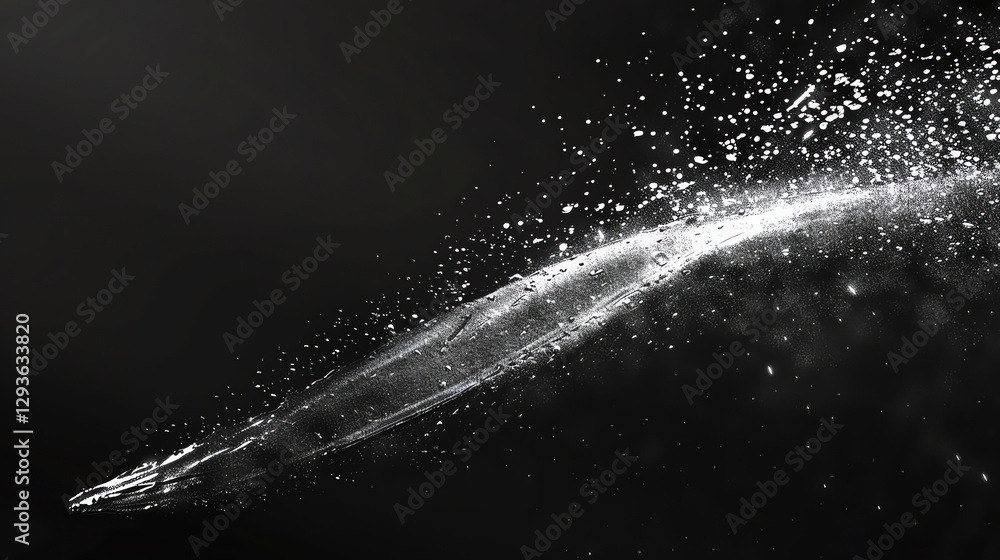 Poster a dynamic and abstract image of water droplets and splashes on a black background, evoking a sense o