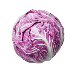 Fototapeta premium Fresh red cabbage, vibrant purple hue, round shape, perfect for salads or garnishes, organic produce and healthy eating. Isolated on white background or PNG