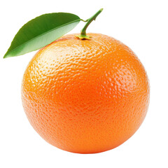 Fresh citrus fruit, vibrant orange with a green leaf, ideal for healthy snacks and brightening up dishes. Isolated on white background or PNG