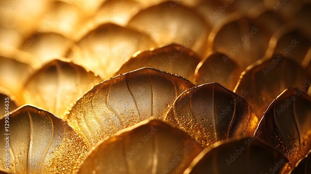 Poster golden scales: close-up view of intricately detailed, golden scales, shimmering with a luxurious met