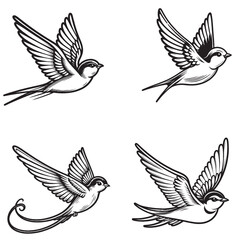 High-Quality Cute Cartoonic Swallow Flying Pose Outline Vector Illustrations"