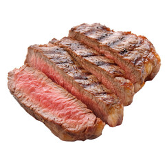 Grilled beef steak, perfectly seared with grill marks, juicy and tender meat, ideal for culinary presentations and menus. Isolated on white background or PNG