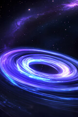 Obraz premium Mesmerizing warp bubble distortion in space with gravitational ripples glowing ultraviolet rings and shimmering star dust against an obsidian black void 