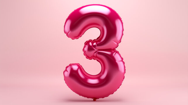 Ballon de baudruche en forme de 3, chiffre et lumi&egrave;re. 3 ans. Anniversaire, f&ecirc;te, c&eacute;l&eacute;bration. Pour conception et cr&eacute;ation graphique.