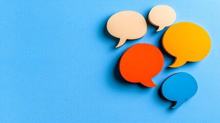 Colorful Speech Bubbles on Blue Background Communication Concept