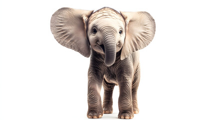 Fototapeta premium A baby elephant with its trunk up and ears wide open