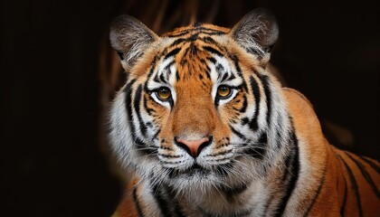 Sumatran Tiger in Lush Rainforest Glance at Dusk, Majestic Beast Bathed in Reddish Gold Lighting, Regal Stare Captures the Power and Grace of a Vanishing Species