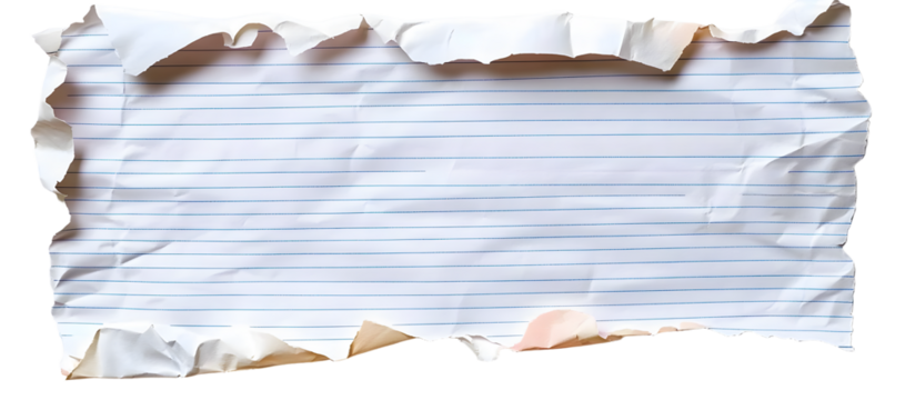 Isolated against a white backdrop a torn sheet of lined note paper offers copy space image for text