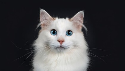 Obraz premium Striking Portrait of a Young Adult Ragdoll Cat Against a Dark Backdrop on Transparent Background, Radiating Soft Elegance and Mystery.