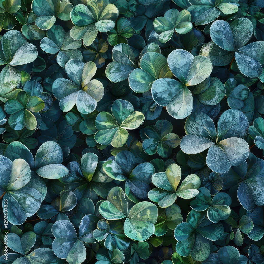 Aufkleber Close-up view of vibrant green clover leaves forming a lush textured background.  The image showcases a detailed pattern of natural foliage, ideal for design applications and nature-themed projects.  