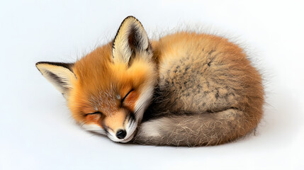 Obraz premium A baby fox is sleeping on a white surface