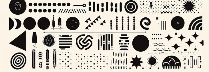 Obraz premium Collection of Black and White Geometric Shapes and Patterns