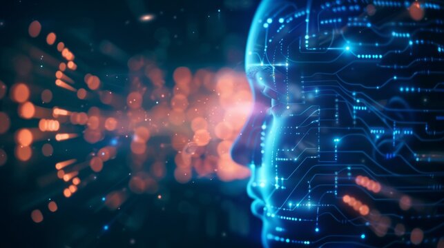 Visualization of neural network with digital brain. AI technology concept with dynamic data and vibrant colors