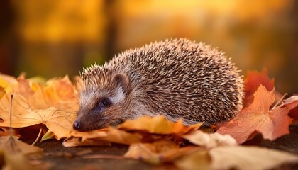 Fototapeta premium European Hedgehog Erinaceus Europaeus Hibernating in Natural Habitat A Tranquil Winter Scene of Wild Beauty and Solitude, Captured at Twilight.