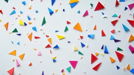 Colorful Triangles Scattered on White Textured Background Abstract Geometric Pattern Design