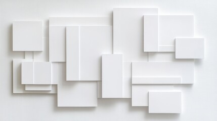 Abstract geometric shapes, white background, modern design, wall art, digital