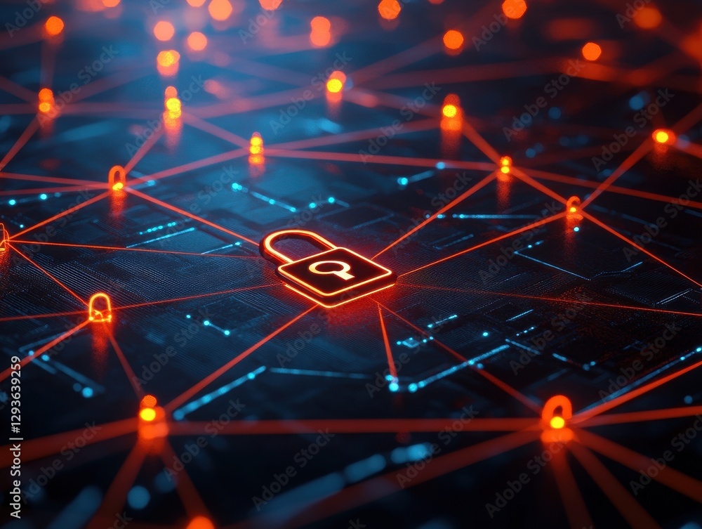 Aufkleber Cybersecurity Network Abstract Background Glowing Padlock and Lines