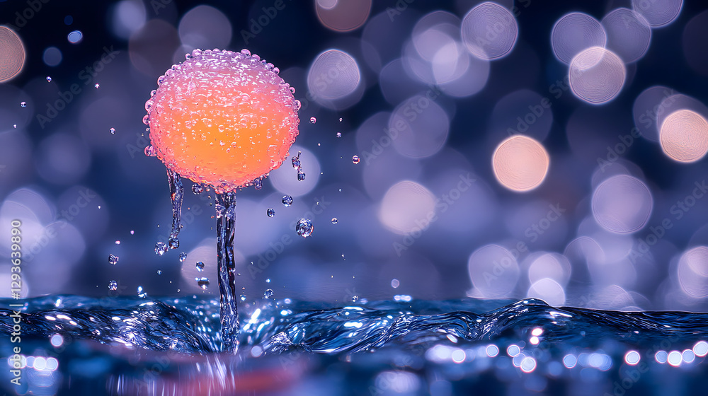 Poster mystical floral emergence: a captivating display of a sphere rises elegantly from the water, creatin