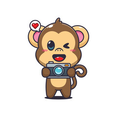Monkey cartoon vector illustration with camera