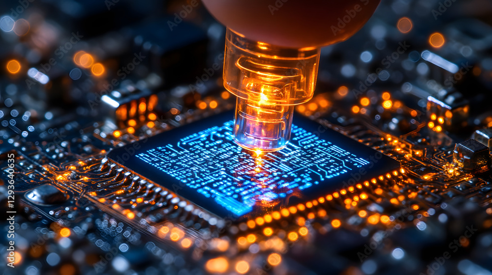 Poster illuminating the digital heart: an up-close perspective of a computer processor, bathed in a warm, i