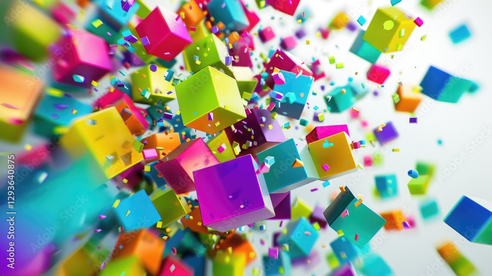 Aufkleber abstract chaotic and energetic of mixed dust explode with square object, burst of broken colorful cu