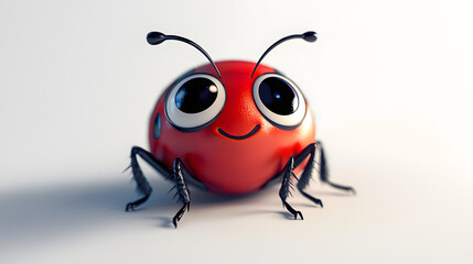 A red bug with big eyes is smiling