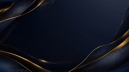 Elegant Abstract Background with Gold Glitter and Dark Blue Waves