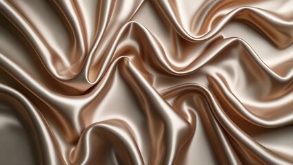 Obraz premium smooth elegant wavy beige light brown satin silk cloth fabric texture. Background for banner, backdrop or texture