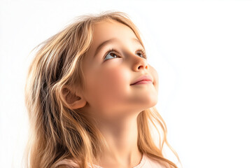 Naklejka premium Portrait of summer girl happy cute isolated on white background, Selective focus woman kid on white background.
