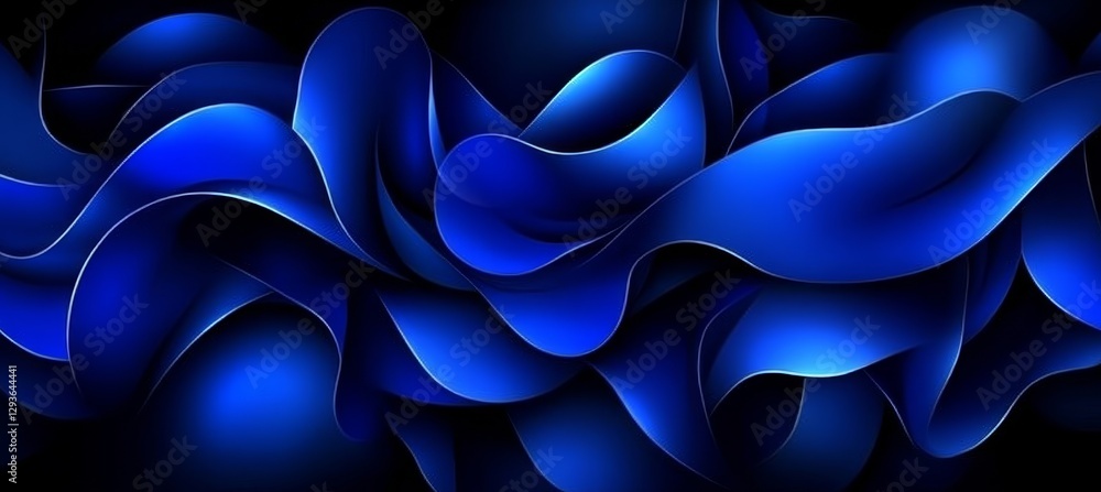Poster flowing abstract blue forms with soft highlights and shadows, bright color vector art