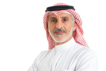 Middle-aged Arab male businessman isolated on transparent white background