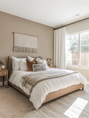 A bedroom interior showcasing an aesthetic with natural light
