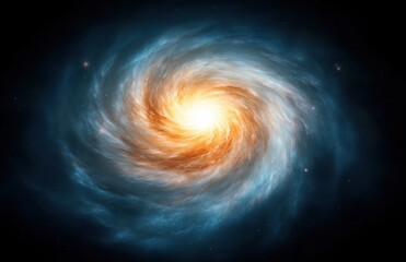 Fototapeta premium A spiral galaxy, with the center of its structure glowing white and centered in an intricate pattern