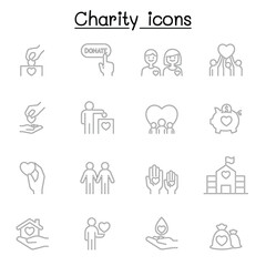 Fototapeta premium Charity & Donation icons set in thin line style