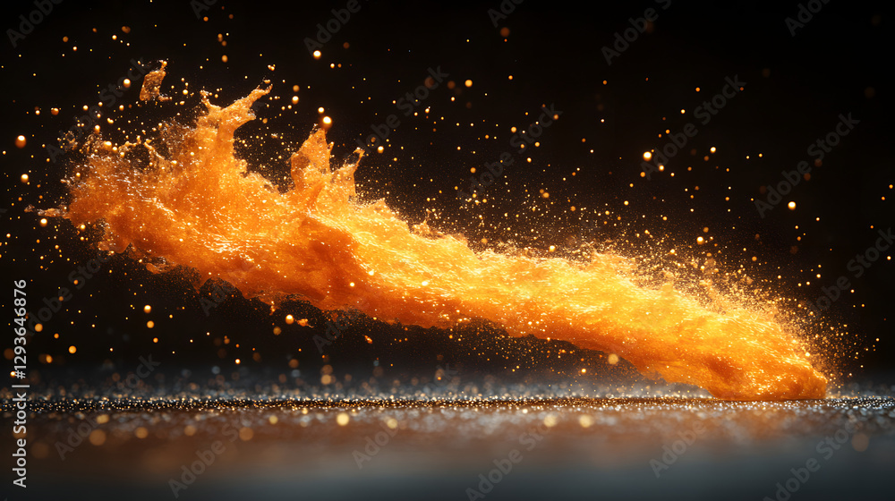 Poster dynamic splash: a captivating, macro shot captures a dynamic splash of vibrant orange liquid, highli