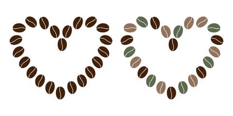 Coffee beans heart shape Brown, green and light brown Abstract frames Coffee Day Copy space Template
