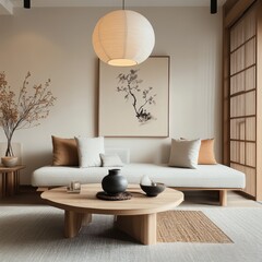 A minimalist interior with light colored modern furniture