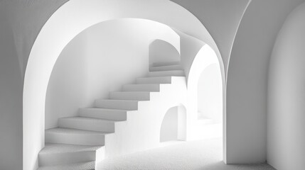 Fototapeta premium White Architectural Staircase, Interior Design, Minimalist Style. Possible use stock photo for architecture, design magazines, websites, or posters